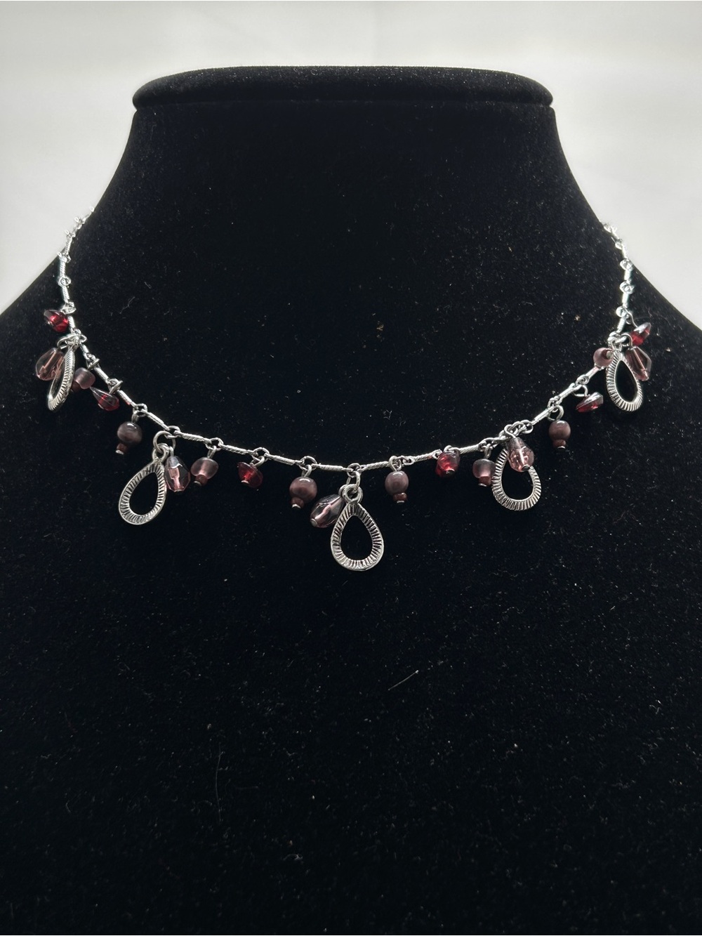 New York And Company, Silver And Red Crystal, Glass Bead Short Necklace